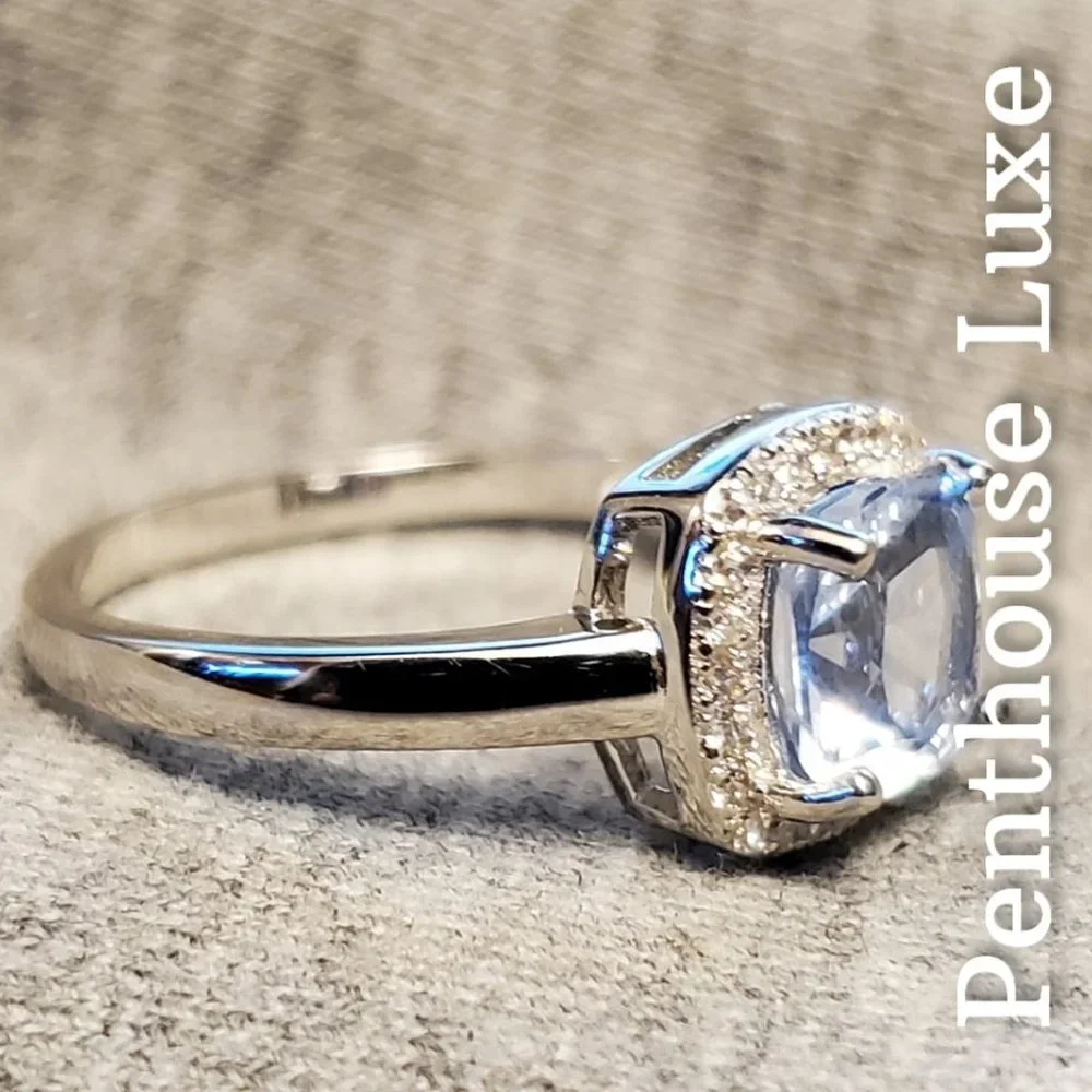 SOLID 925 Sterling Silver Aquamarine Halo Ring